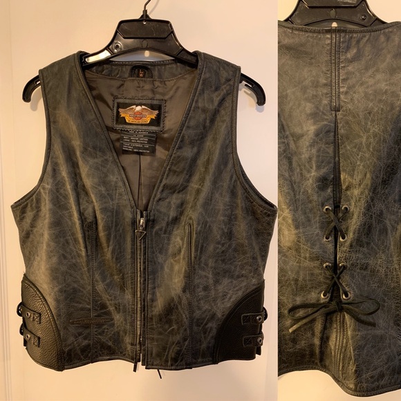 harley davidson distressed leather vest